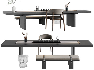 新中式实木长方形茶桌椅组合