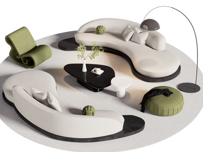 现代弧形多人沙发 茶几组合