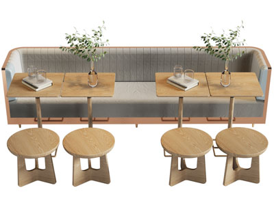 现代饭店卡座实木餐桌椅组合