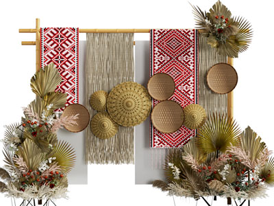 侘寂风蒲葵、编织筐美陈