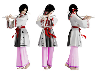 穿着汉服吹笛的女子 女人