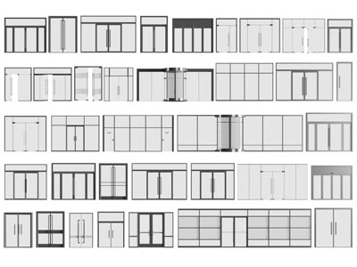 现代办公玻璃双扇平开大门