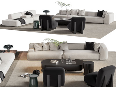 现代双人、单人沙发和茶几组合