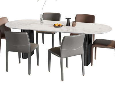 现代大理石椭圆形餐桌椅组合