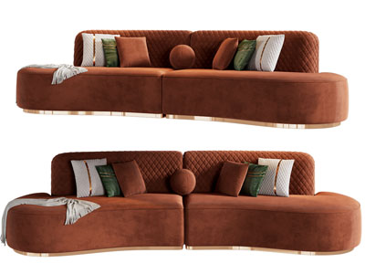 现代轻奢弧形多人沙发