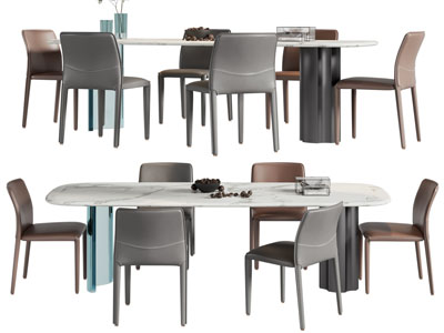 现代长方形大理石餐桌椅组合3d模型 现代长方形大理石餐桌椅组合