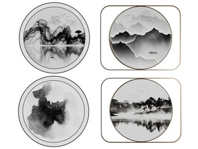 新中式水墨山水图案的墙饰挂件