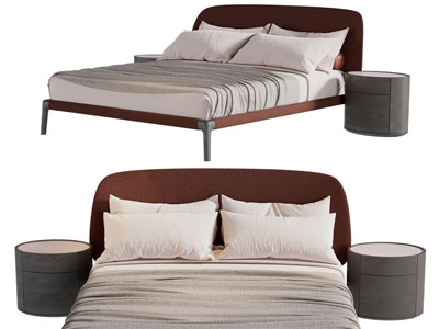 现代双人床、床头柜