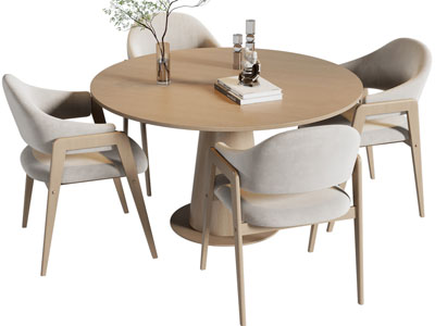 现代圆形餐桌椅组合3d模型 现代圆形餐桌椅组合