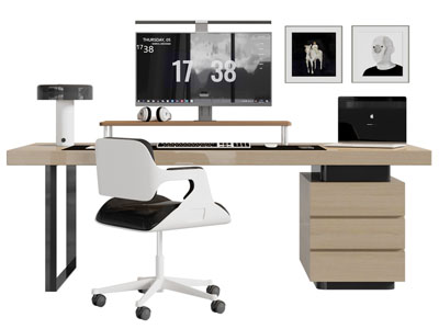 现代书桌椅组合3d模型 现代书桌椅组合