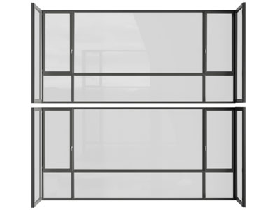 现代阳台转折玻璃平开窗