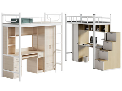 现代学生宿舍带衣柜书桌的上下床