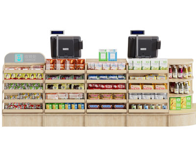 现代便利店收银台、货架3d模型 现代便利店收银台、货架