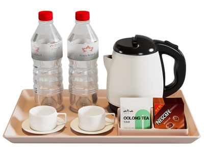 现代托盘、热水壶、纯净水摆件组合