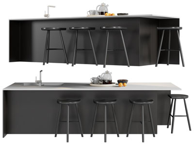 现代吧台吧凳3d模型 现代吧台吧凳