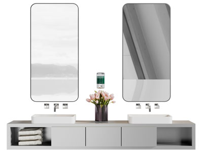 现代双盆洗手台、镜子