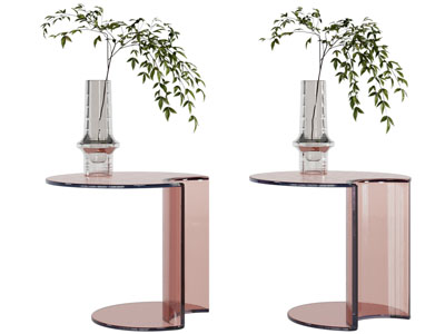 现代透明边几、花瓶花卉