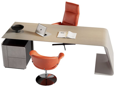 现代老板台、老板桌椅组合3d模型 现代老板台、老板桌椅组合