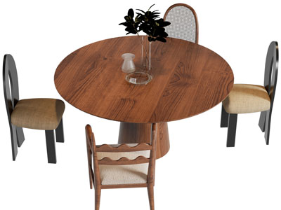 现代实木圆形餐桌椅组合3d模型 现代实木圆形餐桌椅组合