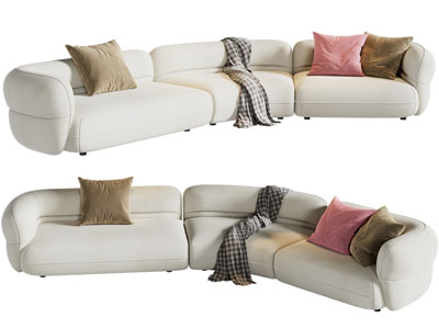 现代布艺弧形多人沙发