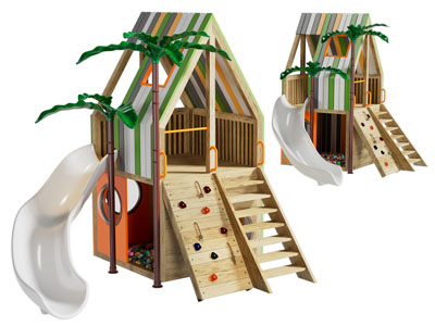 现代实木滑滑梯娱乐设备3d模型 现代实木滑滑梯娱乐设备