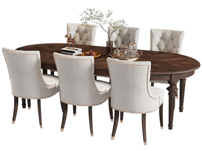 美式椭圆形实木餐桌椅组合