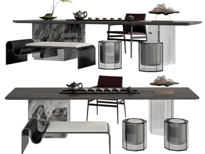 新中式茶桌椅组合3d模型 新中式茶桌椅组合