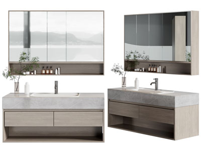 现代洗手台、镜柜