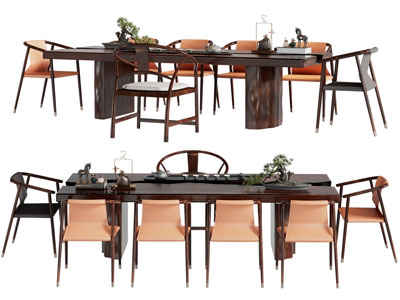 新中式茶桌椅组合3d模型 新中式茶桌椅组合