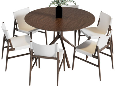 新中式圆形实木餐桌椅组合3d模型 新中式圆形实木餐桌椅组合