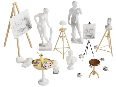 现代画架、人体雕塑、画板3d模型 现代画架、人体雕塑、画板