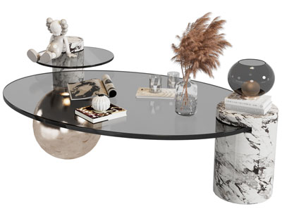 现代椭圆形玻璃茶几3d模型 现代椭圆形玻璃茶几