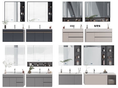 现代洗手台、镜柜