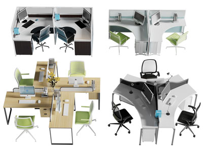 现代多人位办公桌椅组合