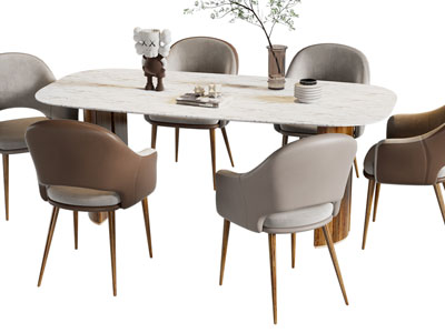 现代椭圆形餐桌椅组合3d模型 现代椭圆形餐桌椅组合