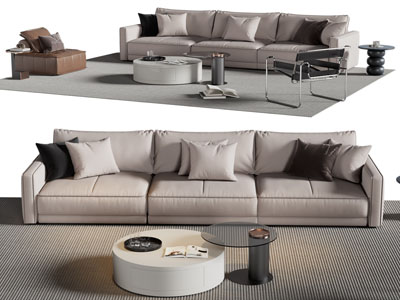 现代三人沙发、休闲椅子和茶几组合