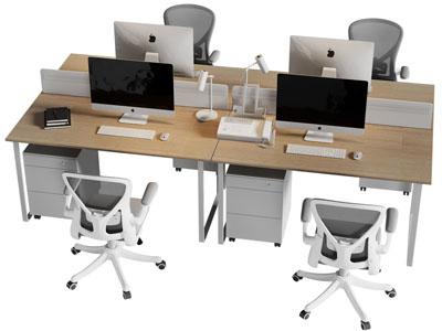 现代四人位办公桌椅组合3d模型 现代四人位办公桌椅组合