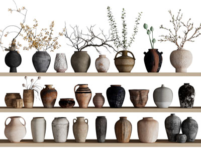 侘寂风陶艺花瓶花卉