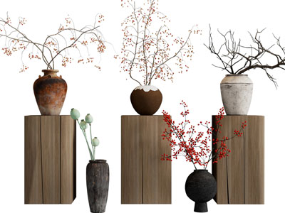 新中式陶艺花瓶花卉摆件组合