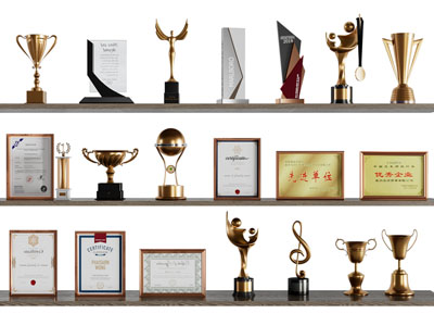 现代墙面隔板奖杯、奖状摆件组合3d模型 现代墙面隔板奖杯、奖状摆件组合