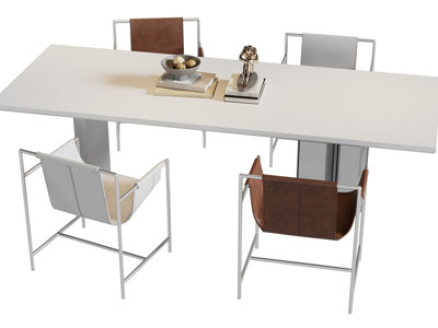 现代长方形餐桌椅组合3d模型 现代长方形餐桌椅组合