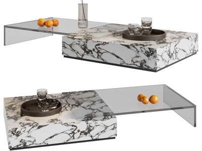现代拼接玻璃大理石茶几3d模型 现代拼接玻璃大理石茶几