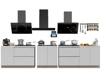 现代橱柜、抽油烟机、燃气灶3d模型 现代橱柜、抽油烟机、燃气灶