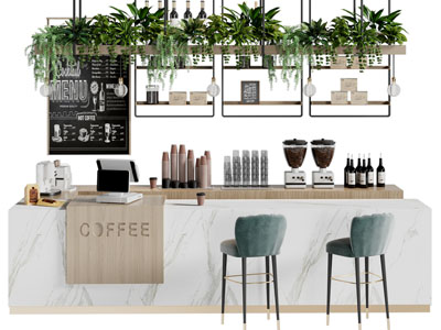 现代咖啡馆吧台吧椅3d模型 现代咖啡馆吧台吧椅