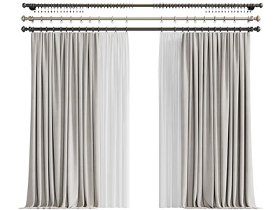 欧式窗帘杆、窗帘窗纱3d模型 欧式窗帘杆、窗帘窗纱