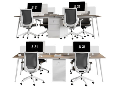 现代四人位办公桌椅组合3d模型 现代四人位办公桌椅组合