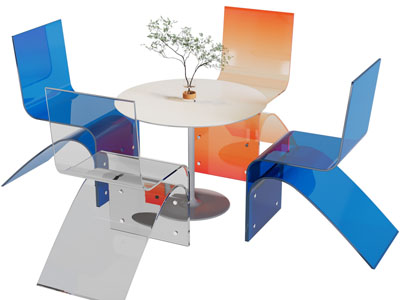 现代亚克力圆形休闲桌椅组合3d模型 现代亚克力圆形休闲桌椅组合