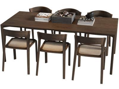 新中式长方形实木餐桌椅组合3d模型 新中式长方形实木餐桌椅组合