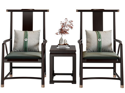 新中式扶手椅子、边几