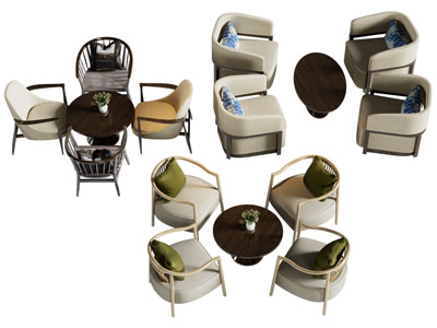 新中式休闲桌椅组合3d模型 新中式休闲桌椅组合